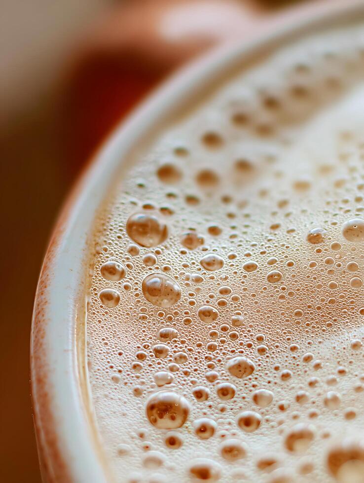 Close Up of Coffee Foam Bubbles and Texture. photo