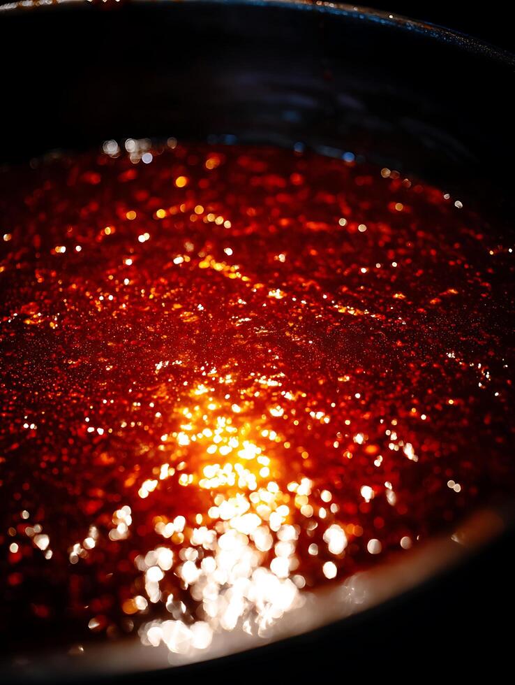 Close up of Red Liquid with Sparkling Lights. A beautiful abstract image perfect for backgrounds or textures. photo