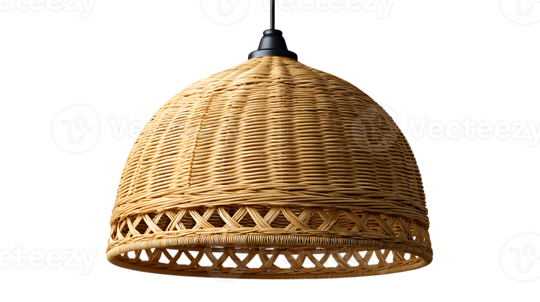Woven rattan bell shaped pendant light fixture isolated on transparent background png