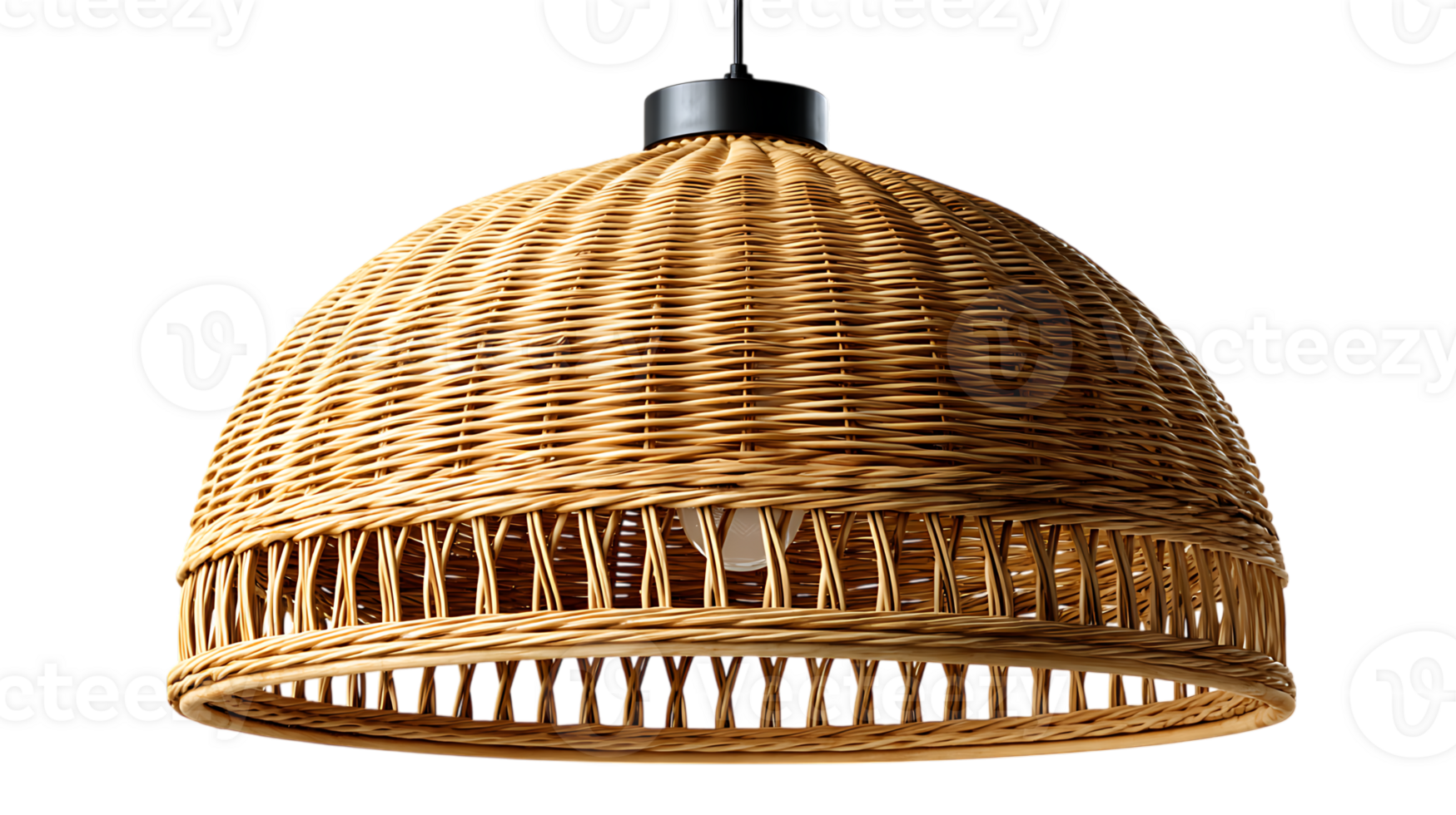 Natural woven rattan dome pendant light fixture isolated on transparent background png