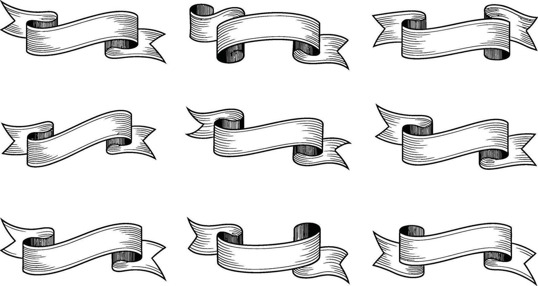 A collection of nine engraved ribbons in various elegant and decorative styles vector