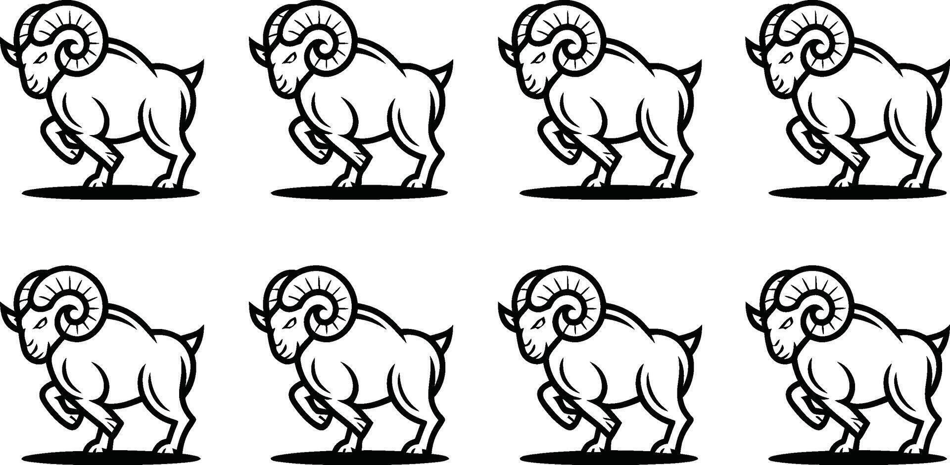 Eight stylized black and white jumping ram illustrations on a white background vector