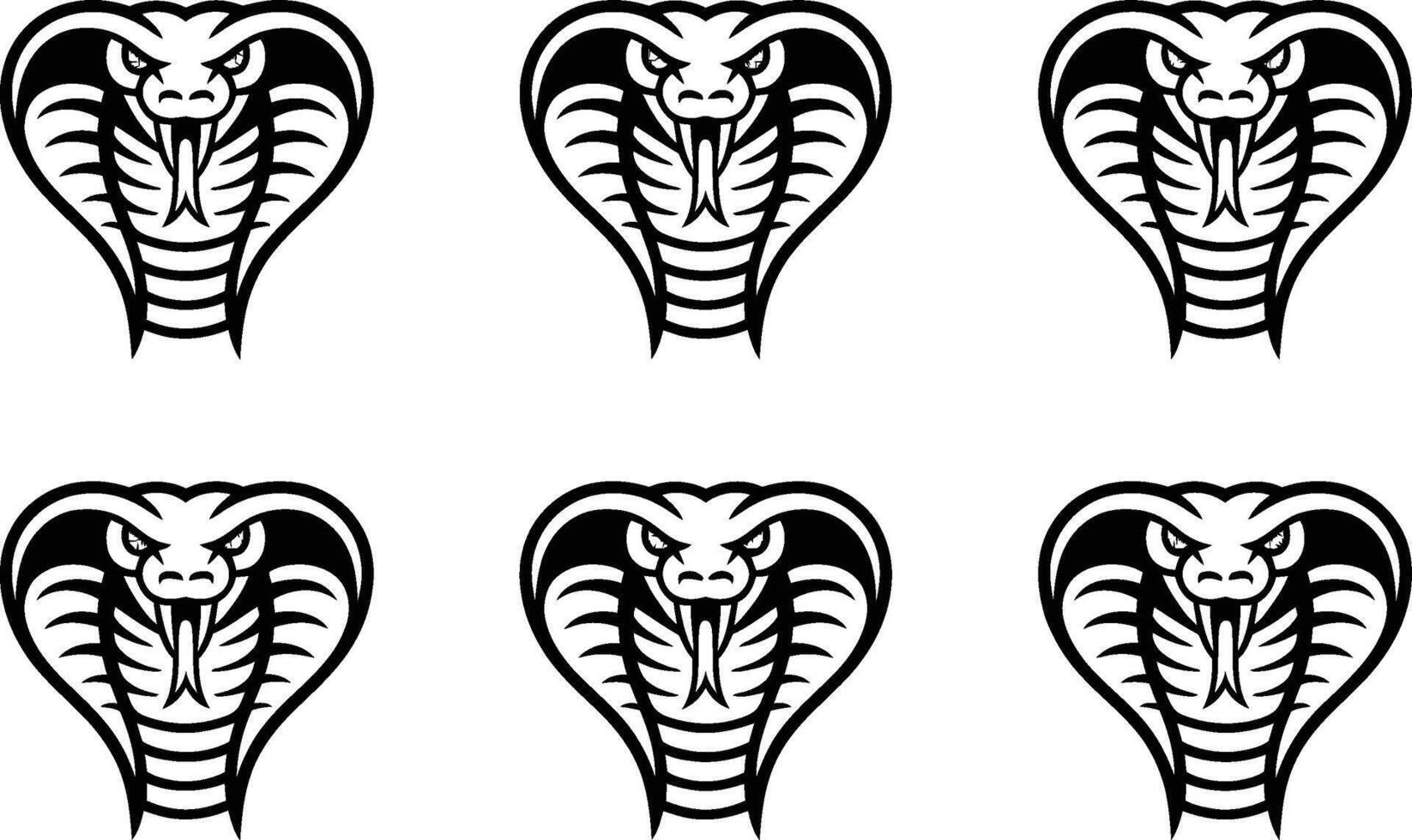 Six stylized black and white cobra head illustrations arranged in a grid pattern on white background vector