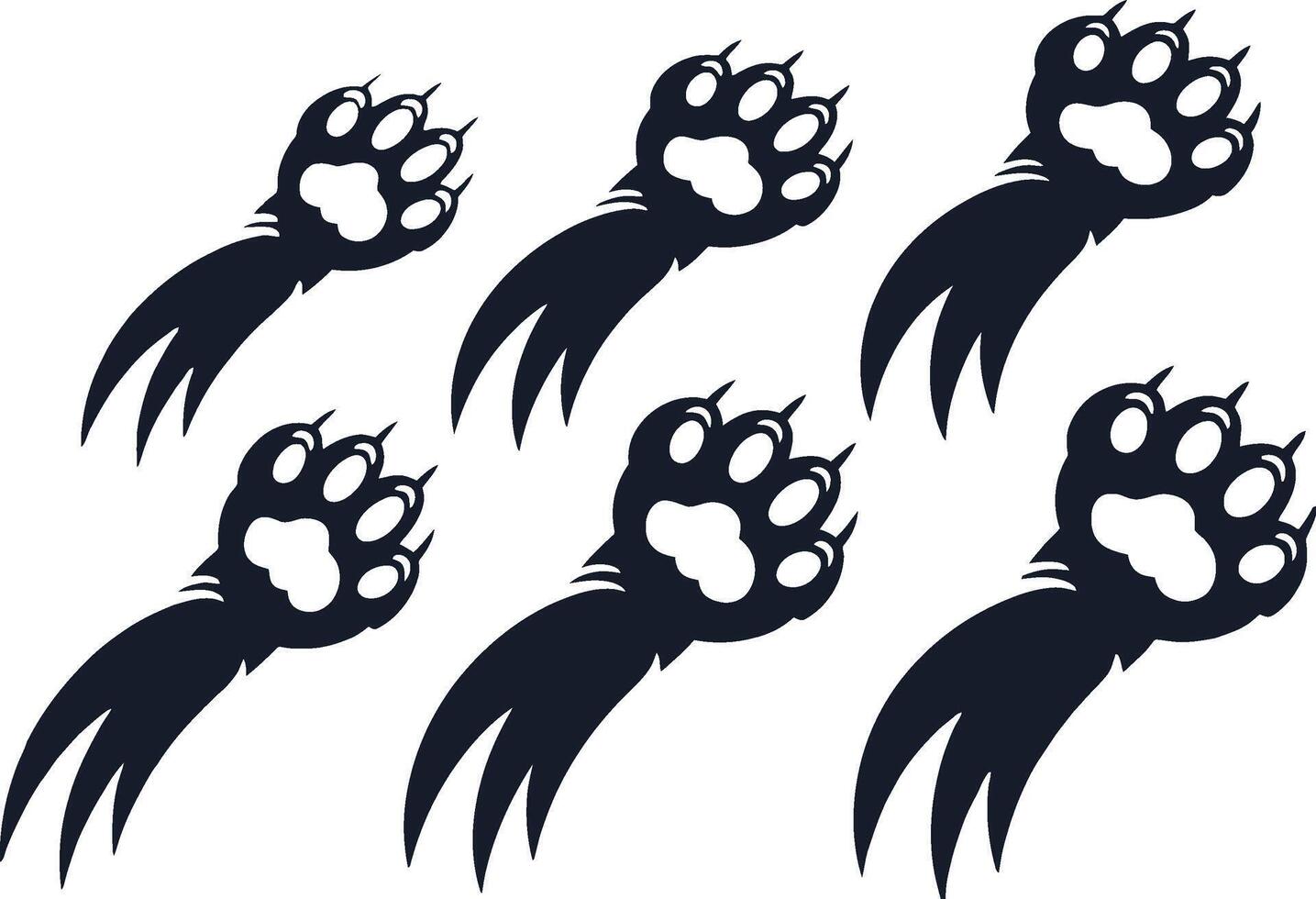 Simple and stylish illustration of black bear claw marks with animal paw prints on a white background. vector