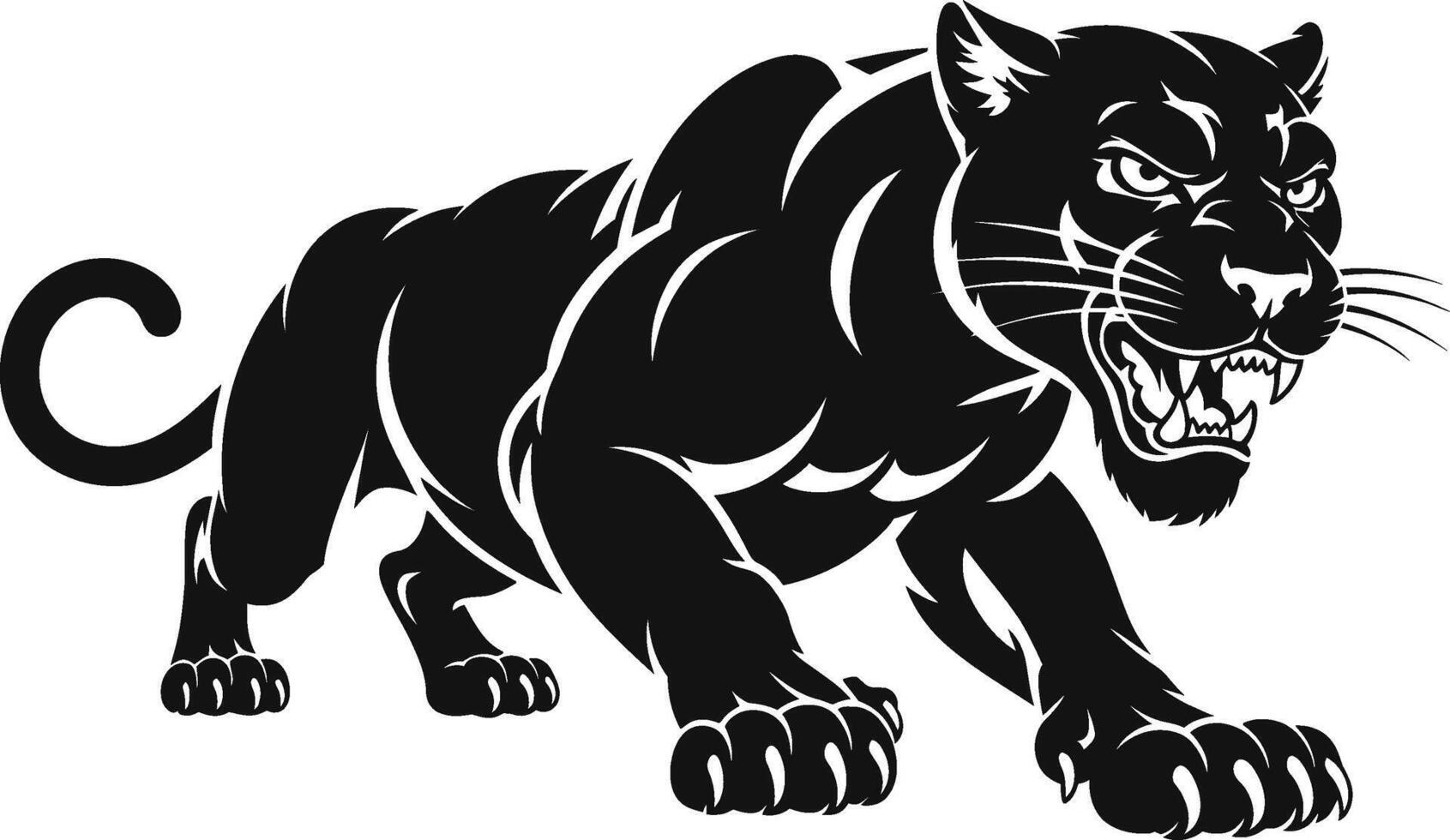 Fierce panther mascot illustration in bold black and white graphic style for design and logo usage vector
