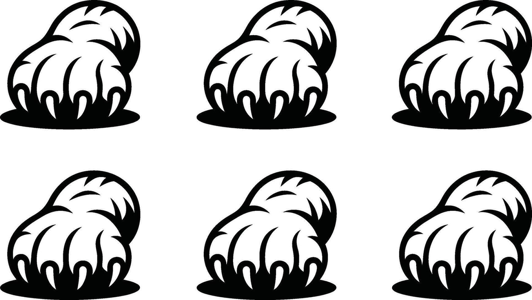 Artistic black and white illustration of six stylized bear paw prints in a repeating pattern vector