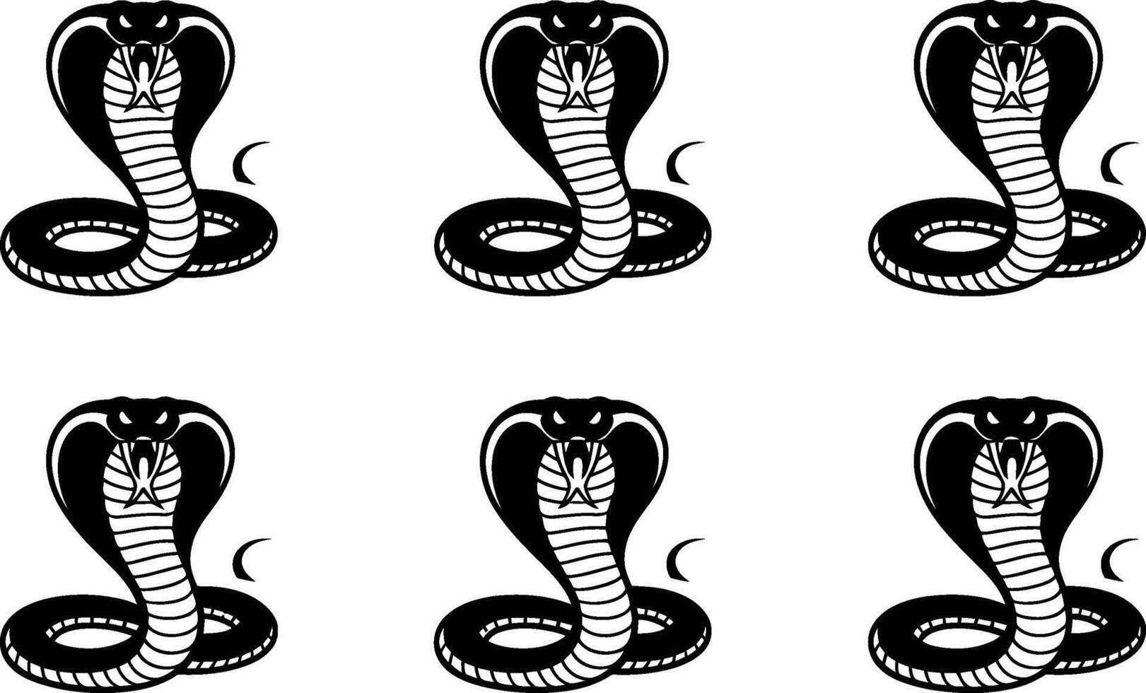 Six black cobra snake designs with crescent moons against a clean white background vector