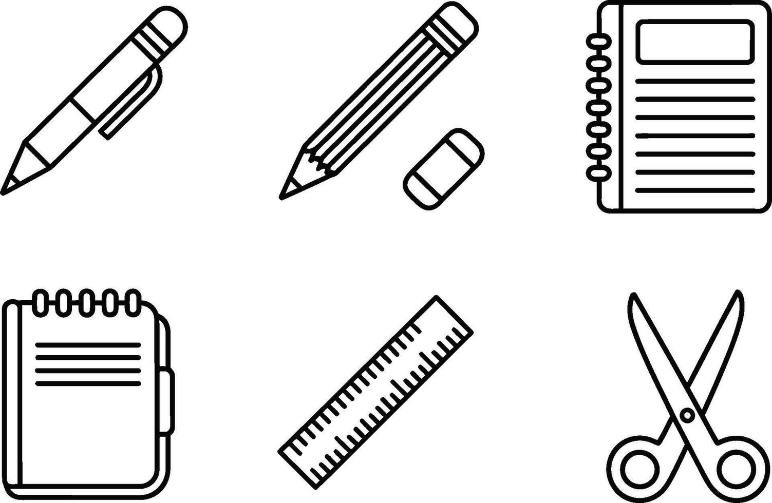 Simple and clean black outline illustration of school supplies and stationery items vector