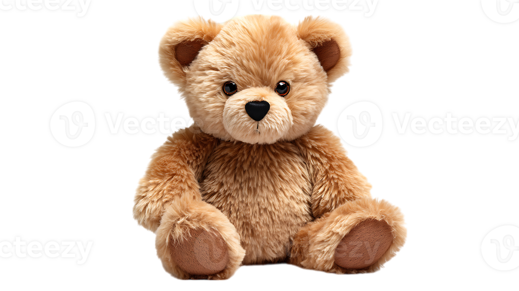 A fluffy brown teddy bear sits patiently on a transparent background isolated on transparent background png