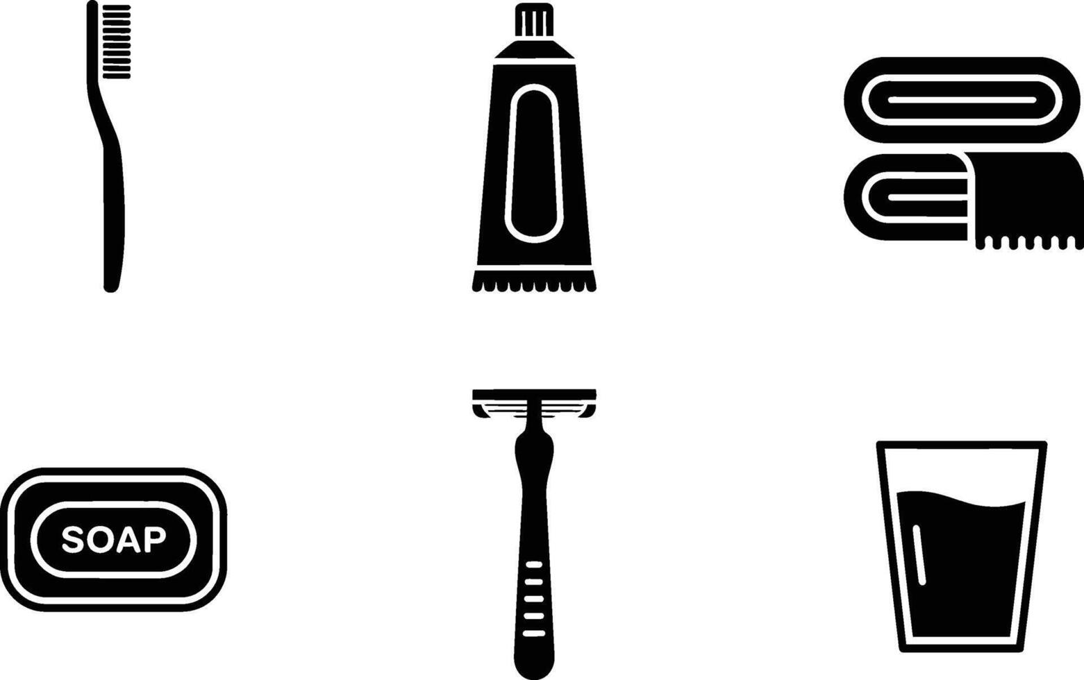 Essential black and white bathroom icons representing daily personal hygiene essentials and rituals vector
