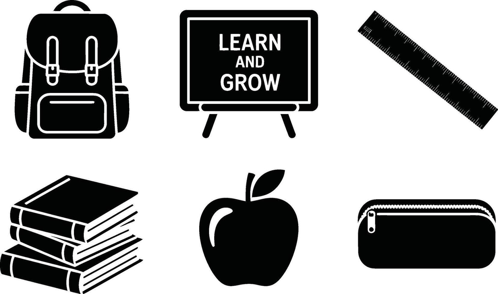 Simple black and white school icons perfect for educational illustrations and learning concepts vector