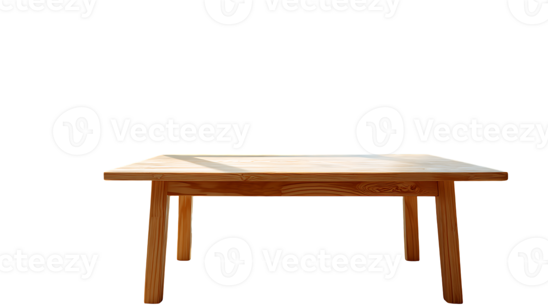 Simple wooden dining table with natural wood grain isolated on transparent background png