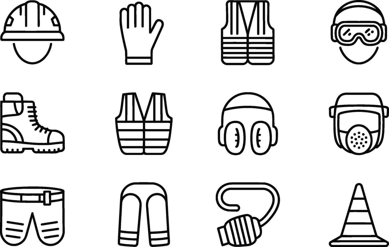 Set of icons depicting construction safety equipment and protective gear essentials vector