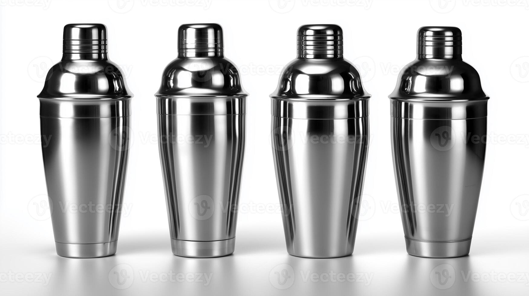 Cocktail shakers in different styles showcased on a white background for mixology enthusiasts photo