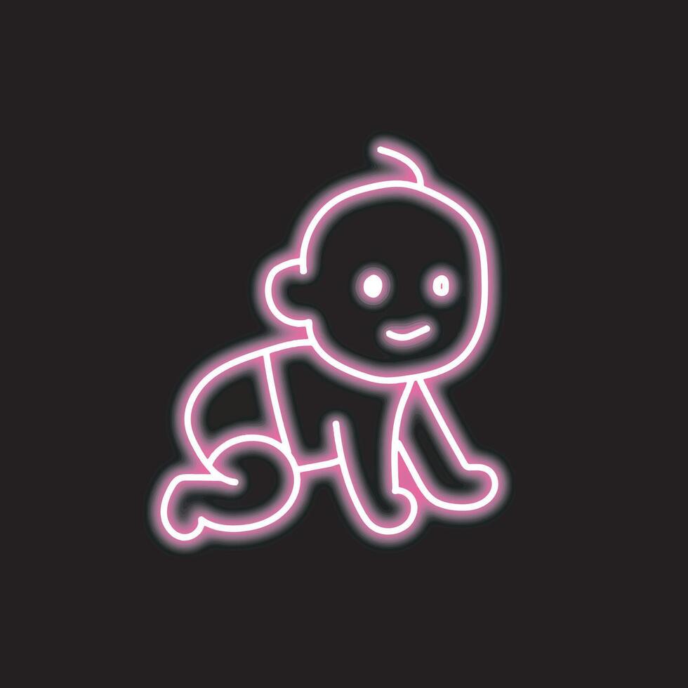 neon art baby crawling isolated on black background. baby crawling icon with glowing neon lines. vector