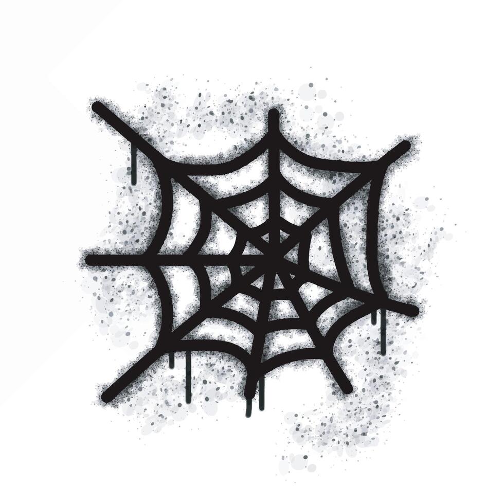 A spray-painted spider web icon isolated on a white background. A spray-painted spider web icon in black on white. vector