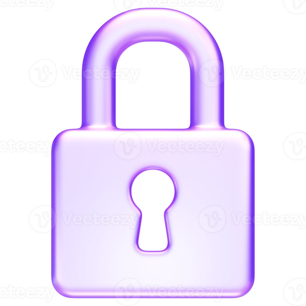 Secure padlock icon in soft purple 3D rendering, symbolizing privacy, encryption, safety, or access control in digital systems png