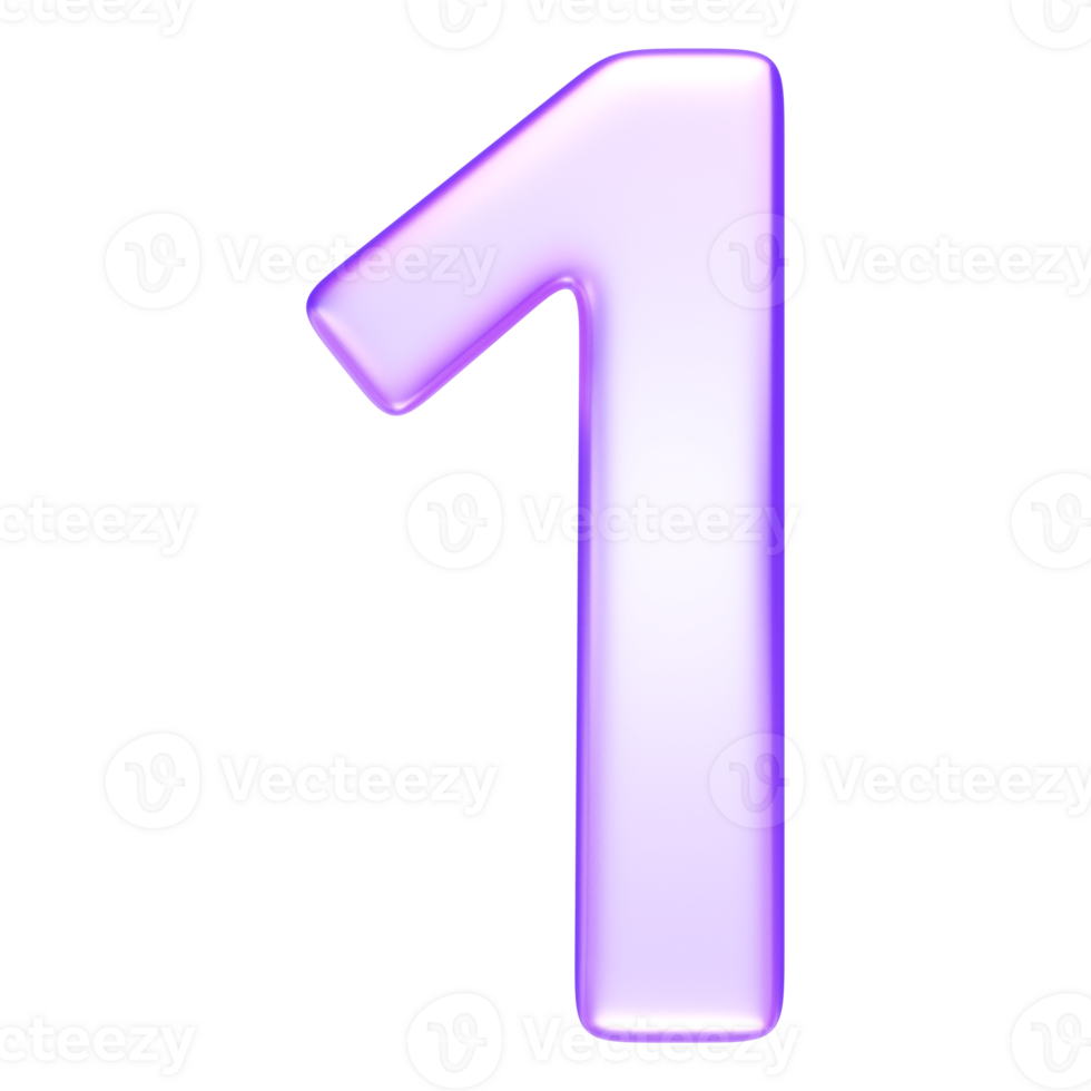 Number one in glassmorphism style, rendered in soft purple tone, suitable for infographics and learning visuals, 3d rendering png