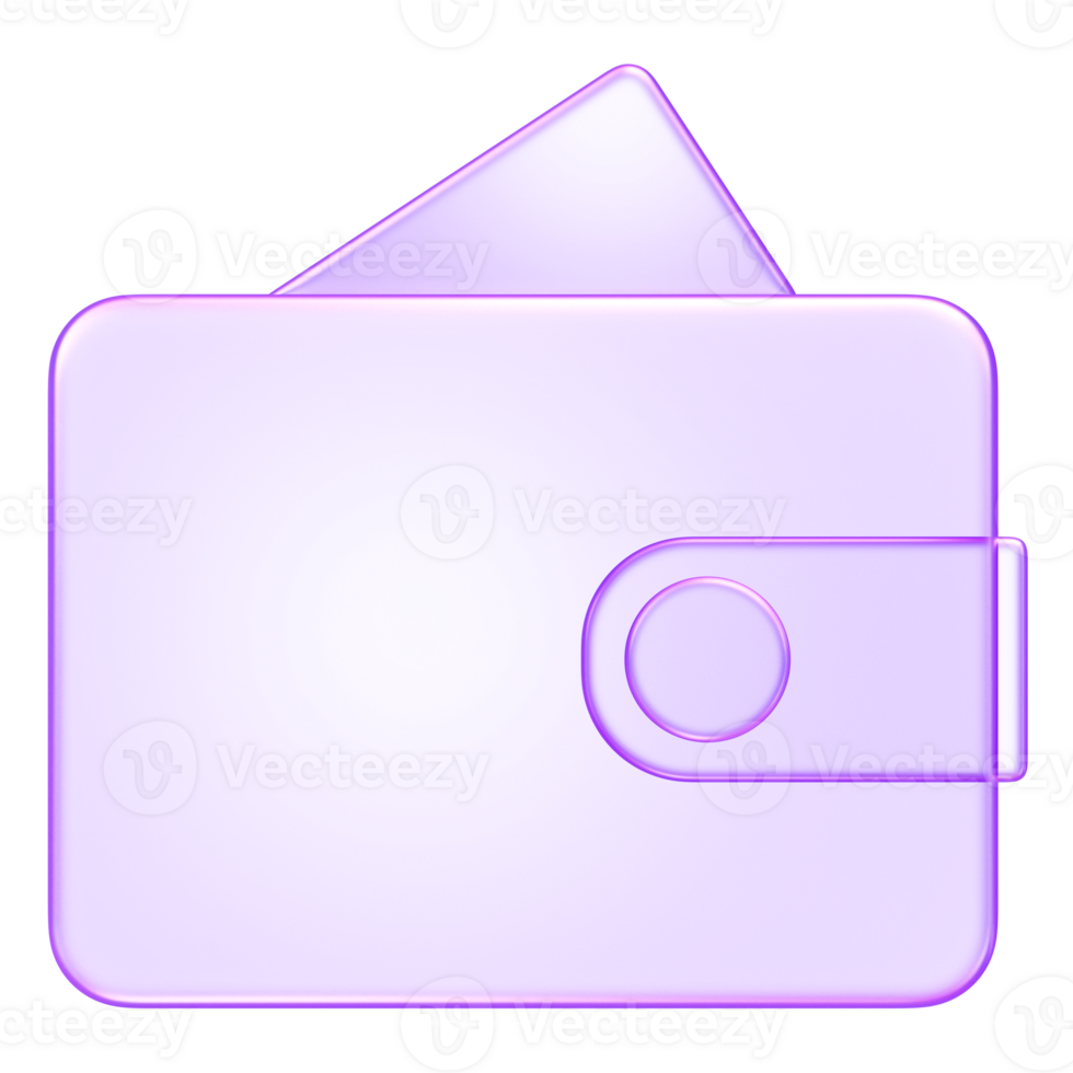 Purple glassmorphism 3D rendered wallet icon, symbolizing personal finance, savings, and efficient cash handling png
