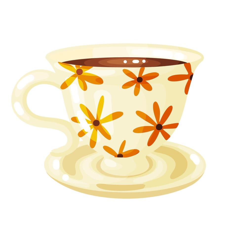Floral coffee cup illustration vector