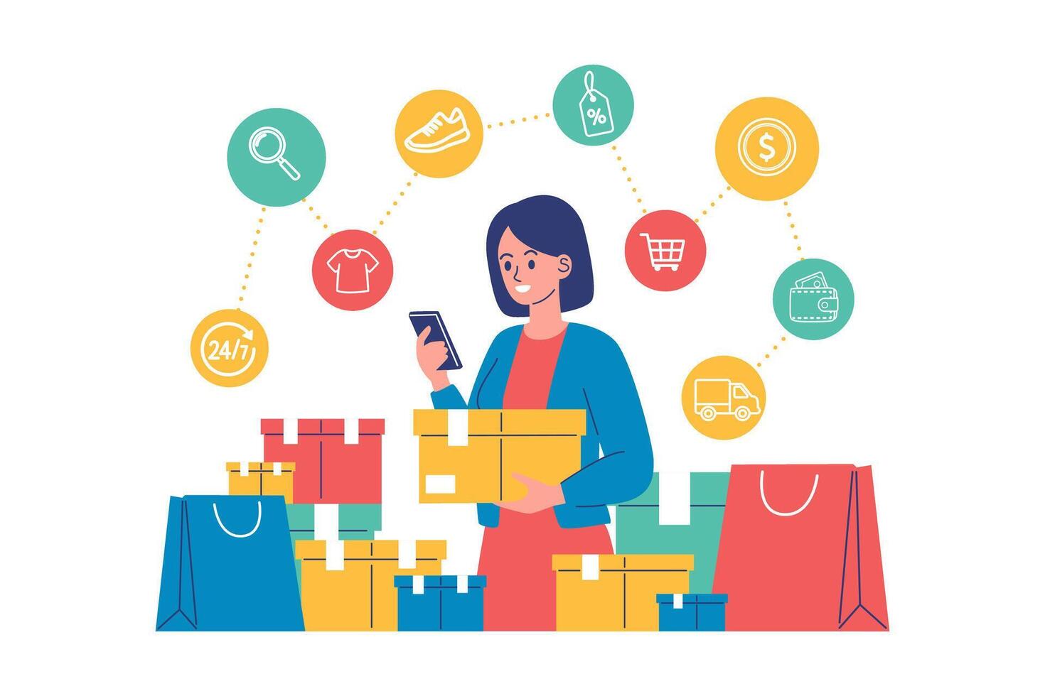 User shopping in e-commerce environment vector