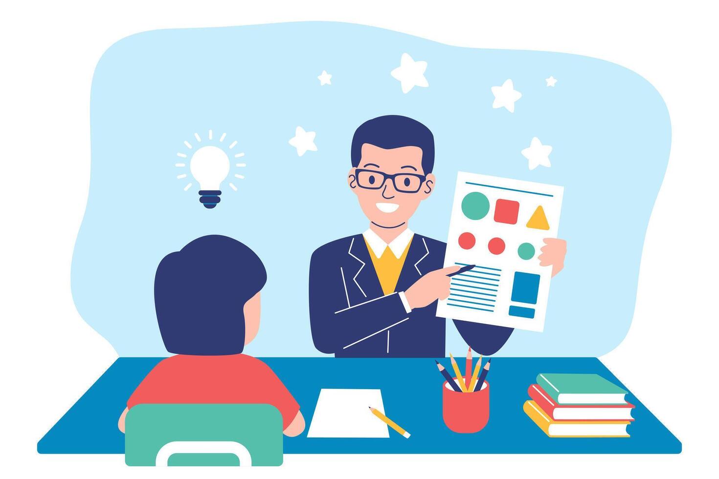 Teacher explaining to a student vector
