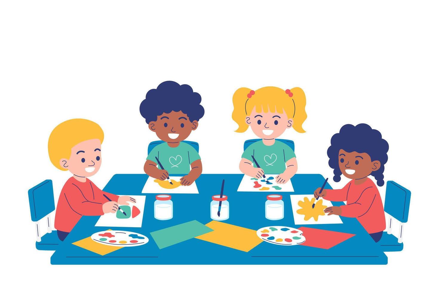 Children painting and crafting together vector