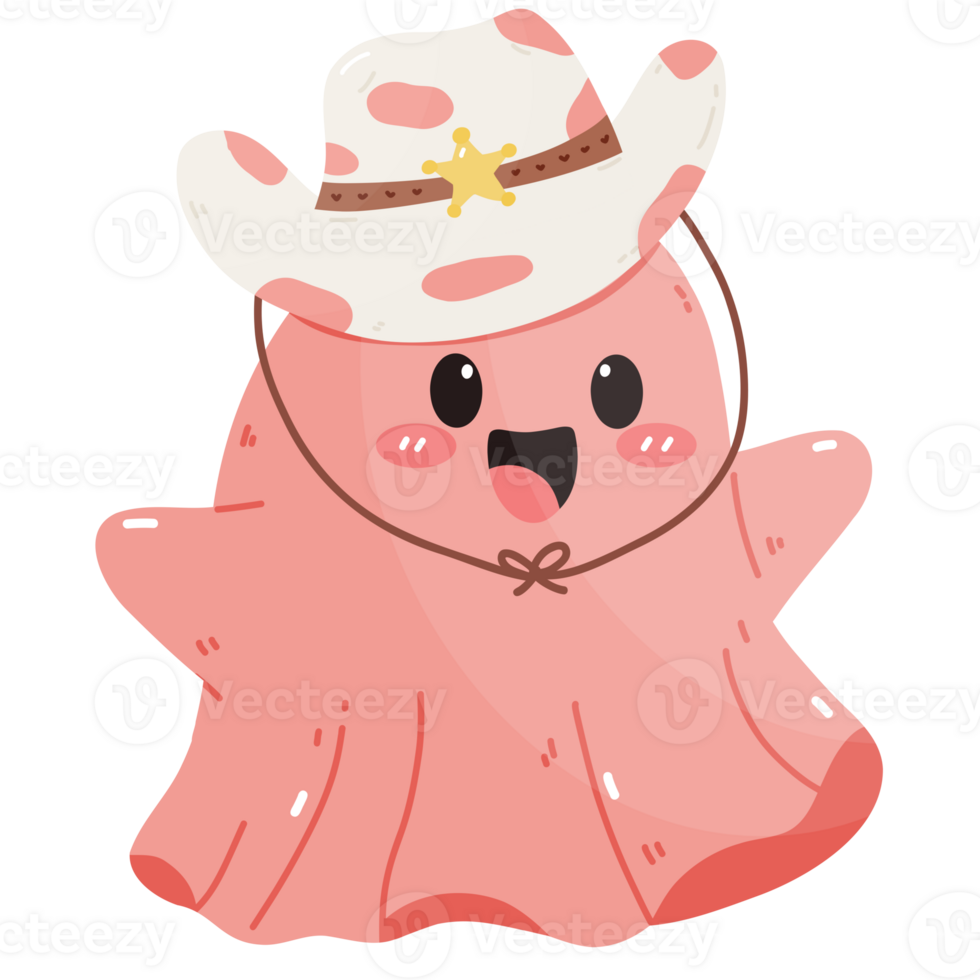 Kawaii Ghost with Pink Cowboy Hat png