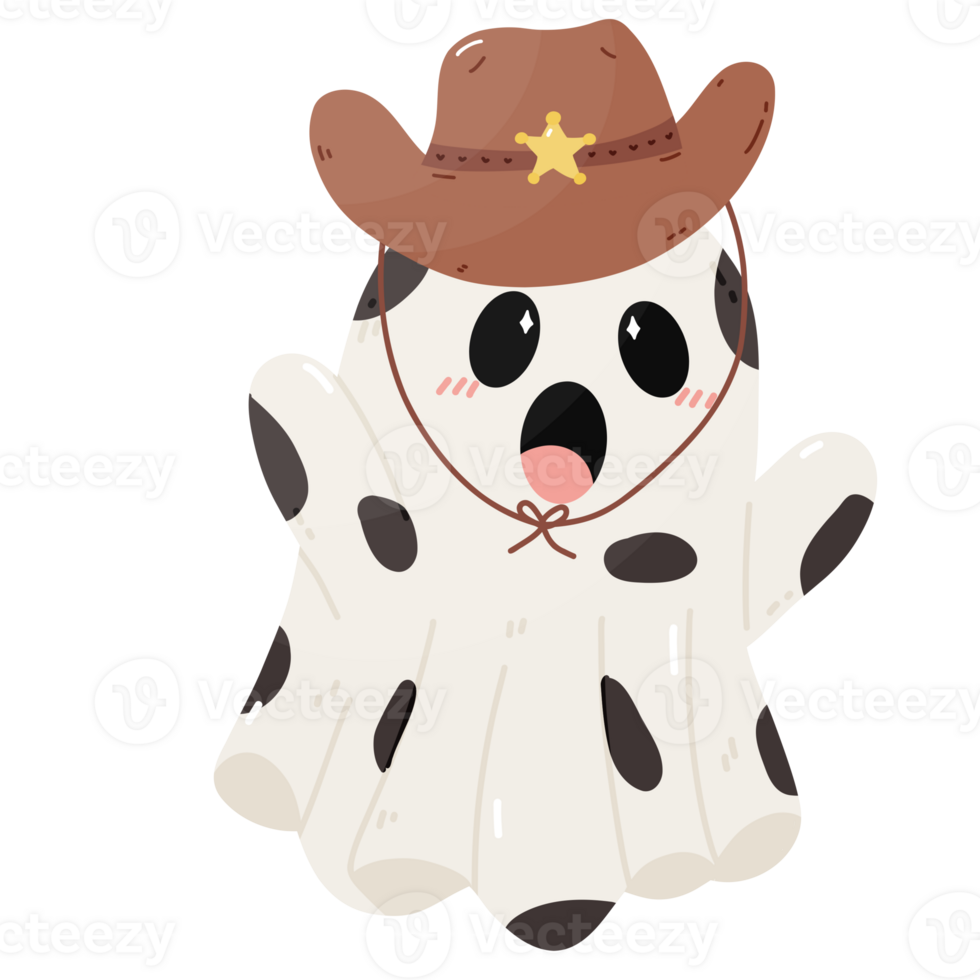 Hauntingly Cute Polka Dot Ghost with Cowboy png