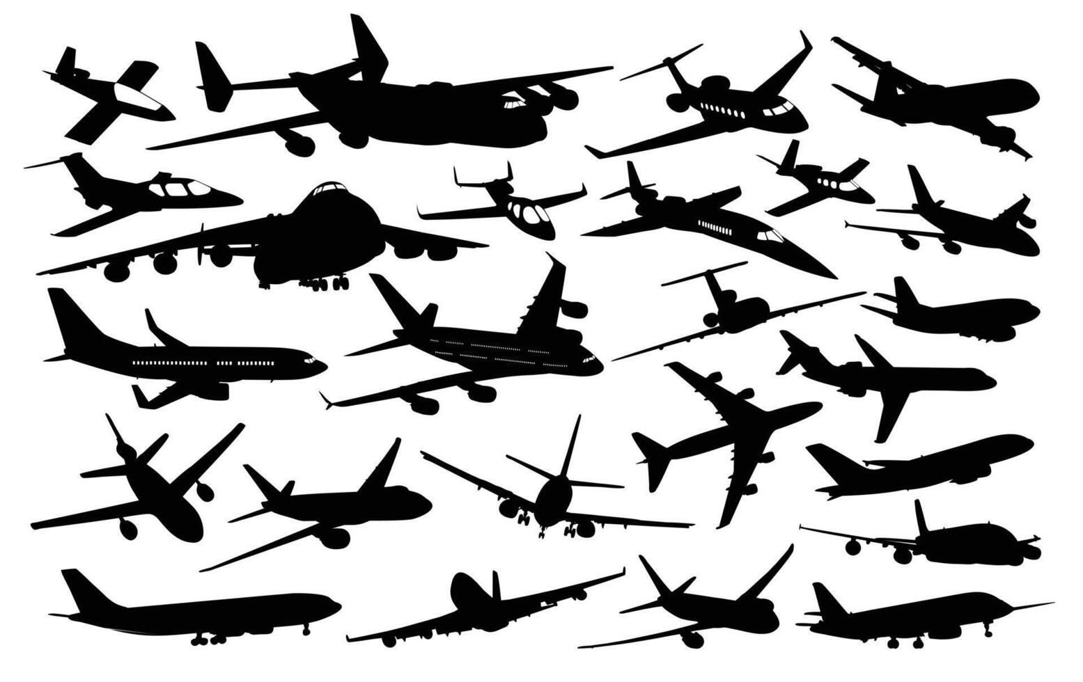 Big set silhouettes of airplanes. vector