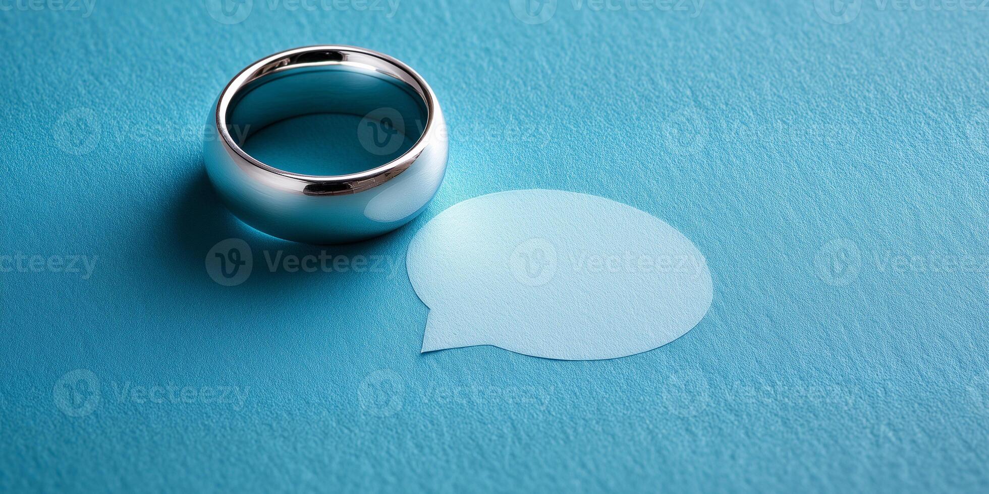 Silver ring on blue background symbolizes unspoken promises in creative display photo