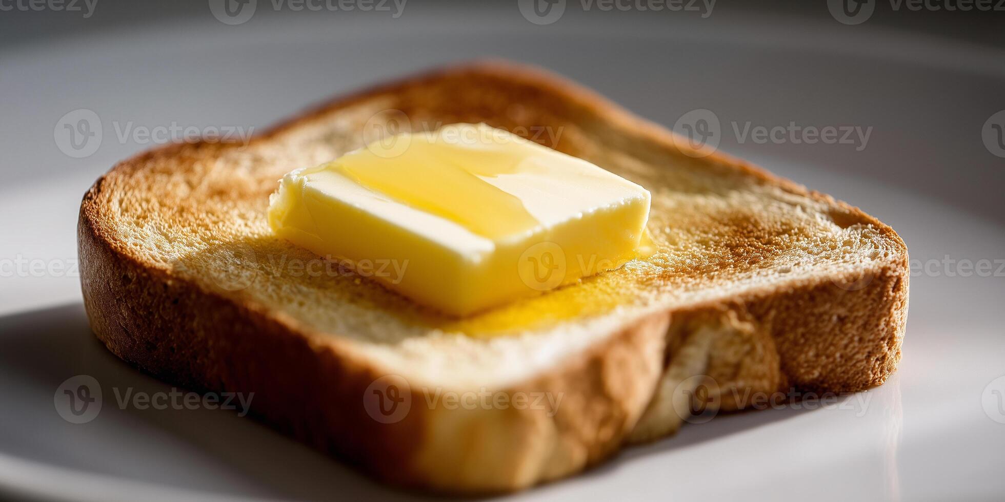 Toast with butter framed perfectly under soft studio light on a pale tabletop for a minimalist aesthetic photo