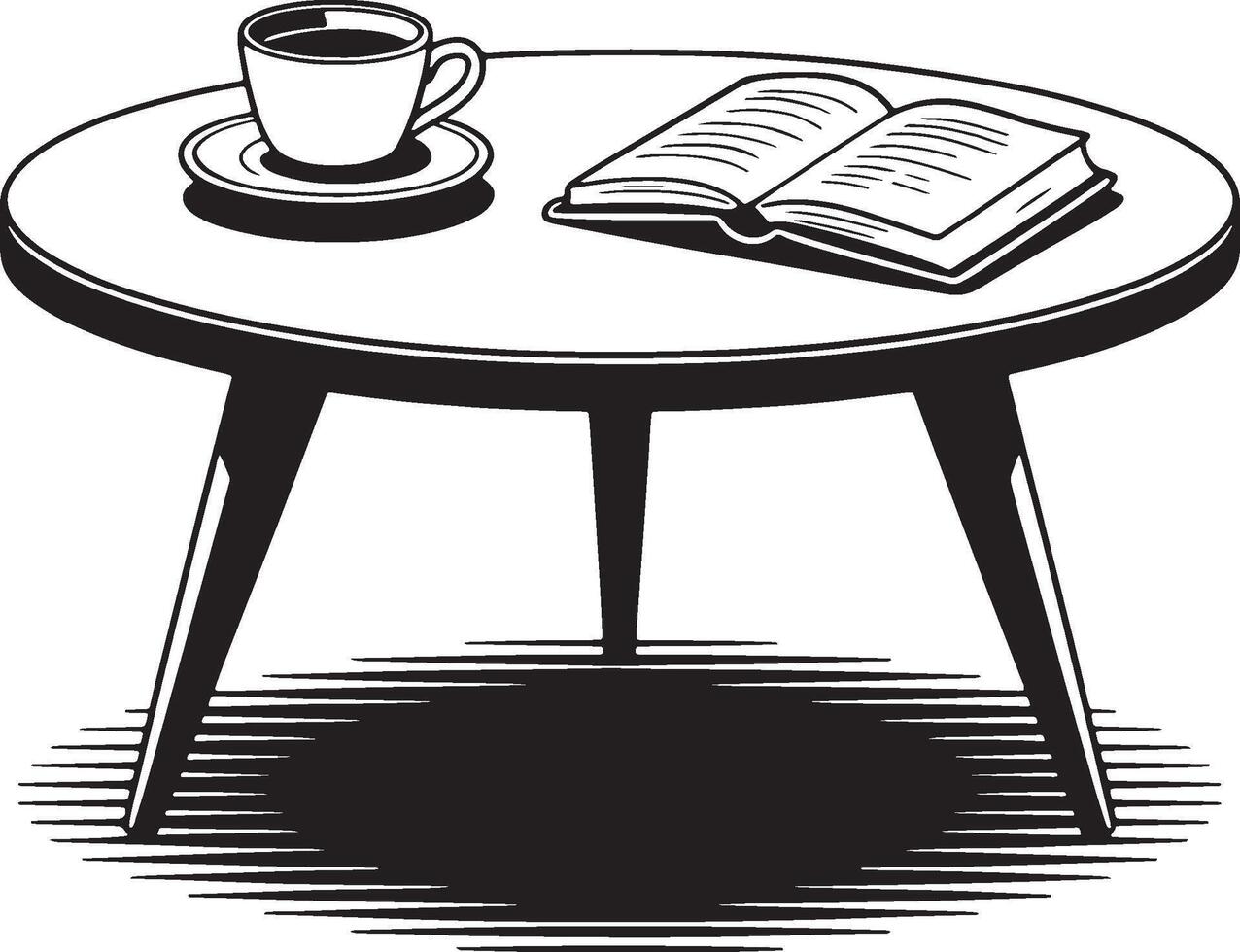Cozy Reads Coffee Table with Book And Cup Hand-Drawn OutlineIllustration for Relaxing Home, Reading Nook, and Lifestyle Themes vector