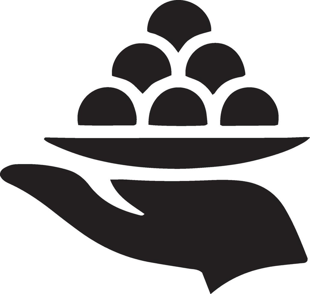 Hand Offering Traditional Indian Sweets Modak or Laddu Silhouette Icon Religious Offering, Charity, and Hospitality Design. vector