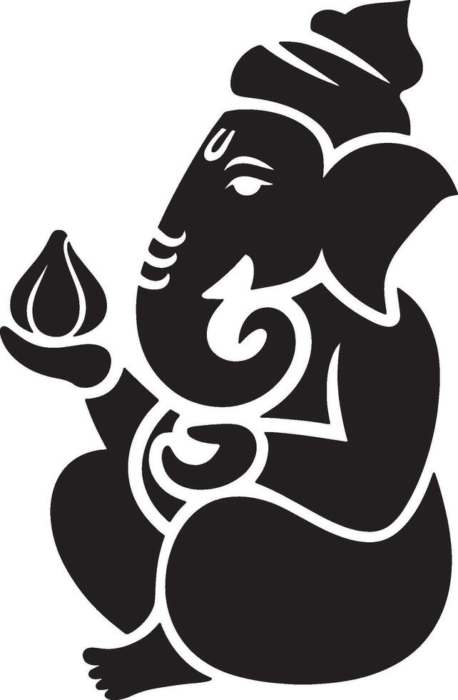 Lord Ganesha Silhouette Art Of Hindu God Ganesh Icon. Religious Symbol for Wisdom, Prosperity, Success, and Remover of Obstacles. vector