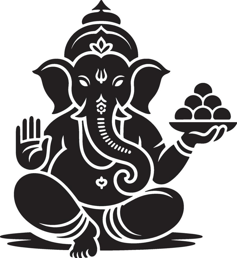 Silhouette of the Hindu God Lord Ganesha with a plate of traditional Indian sweets vector