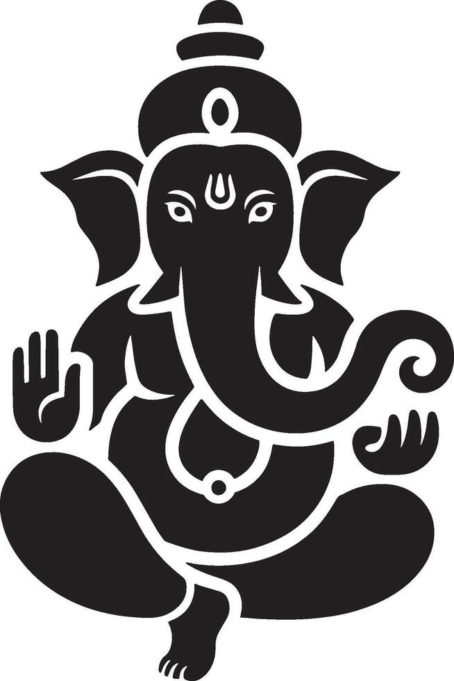Ganesha Icon Hindu God of New Beginnings, Wisdom, and Success, Spiritual and Religious Symbol in Black Silhouette. vector