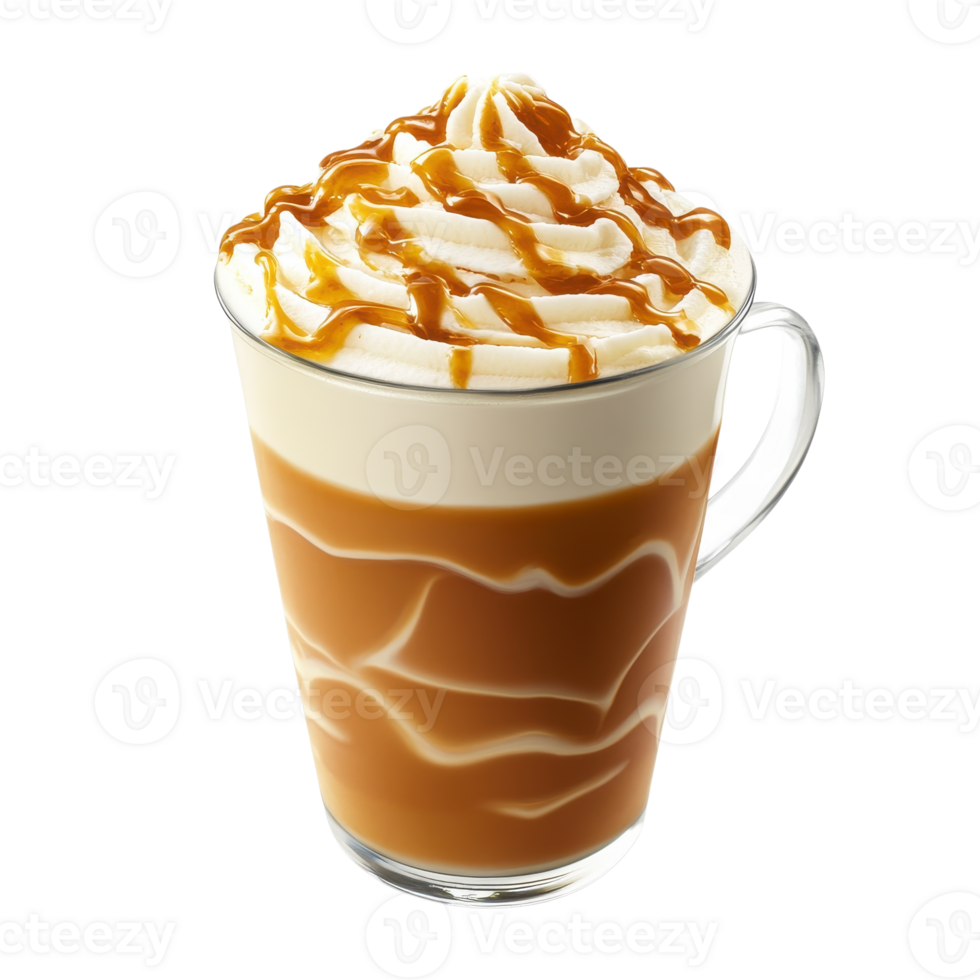 Caramel latte with cream on transparent background png