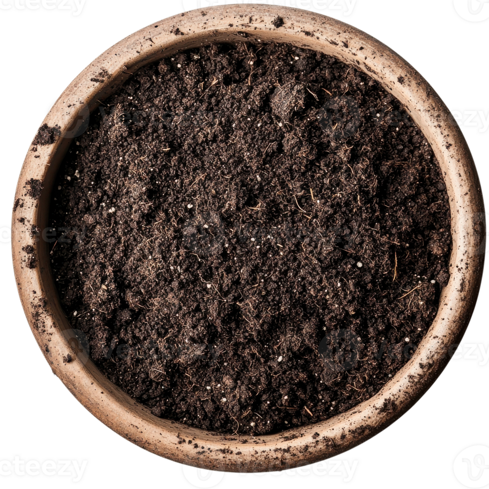 Soil filled flower pot on transparent background png
