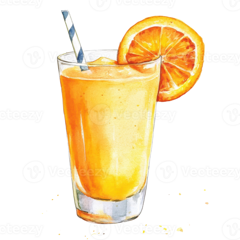Orange juice with straw on transparent background. png