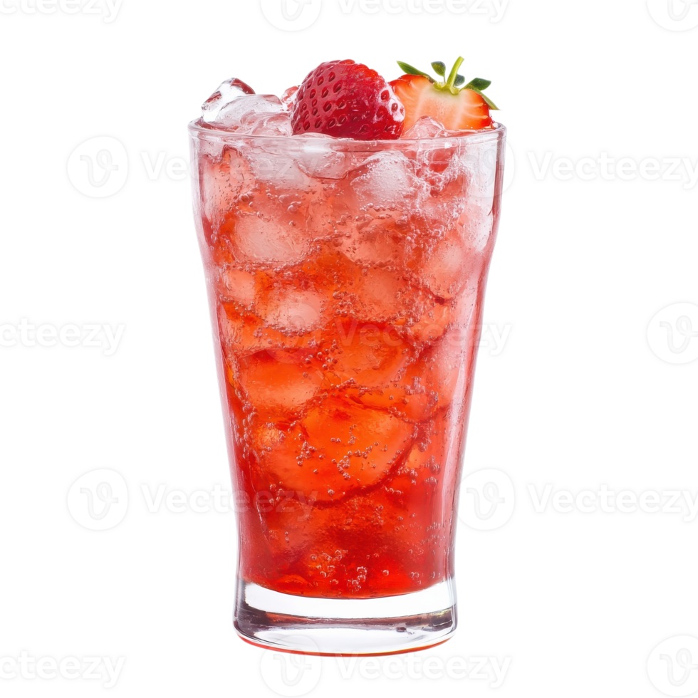 Strawberry soda in glass on transparent background. png