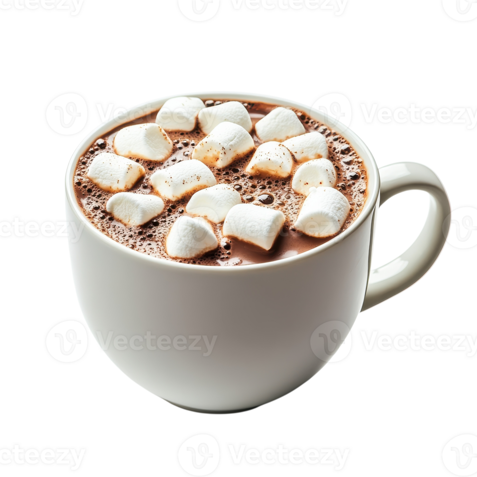 Hot chocolate with marshmallows on transparent background png