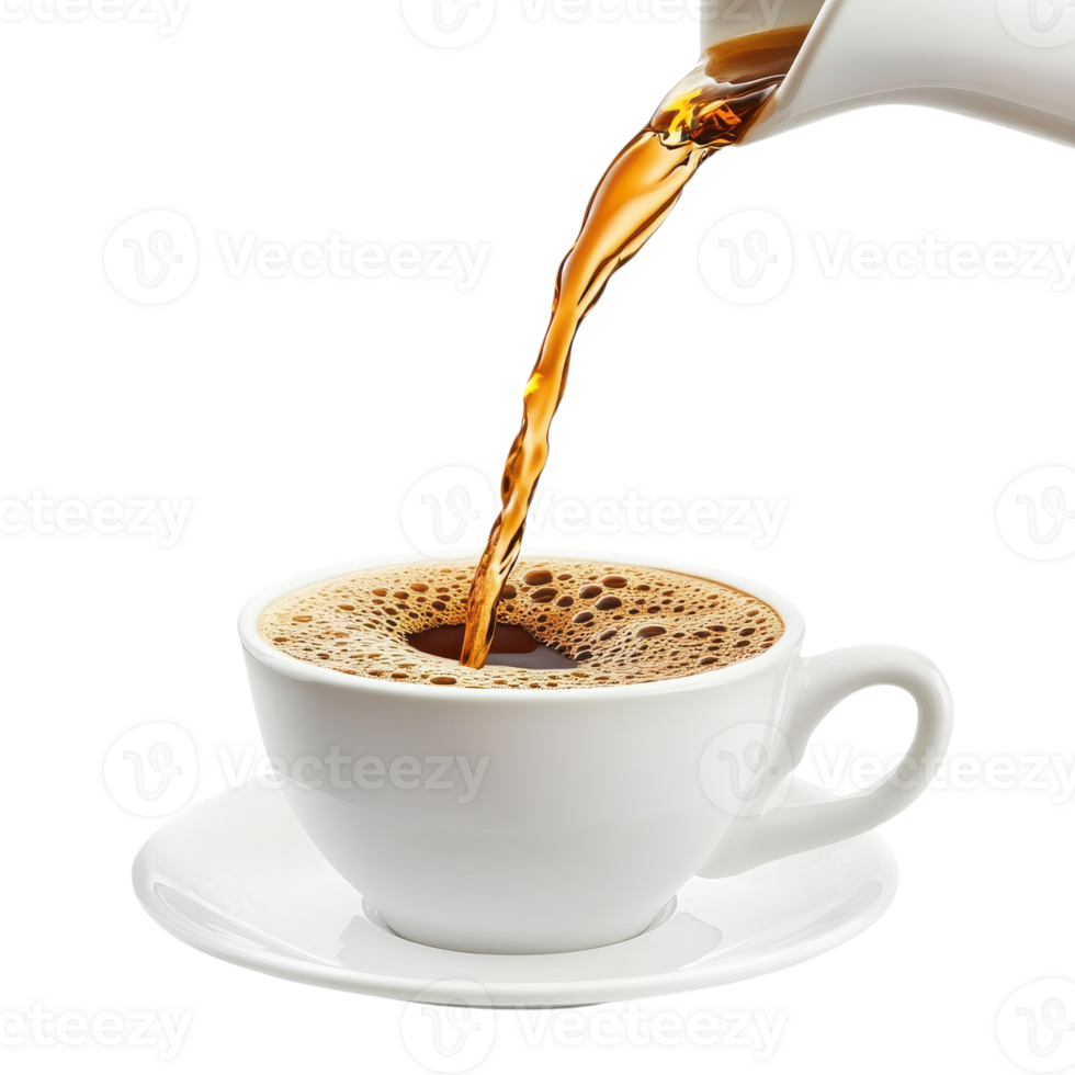 Coffee pouring in a cup on transparent background png