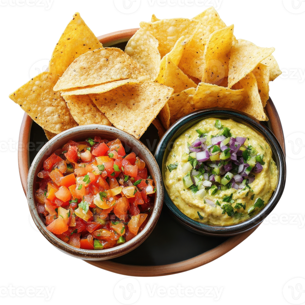 Chips with salsa and dip on transparent background png