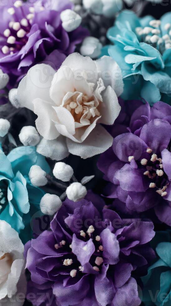 Close up of colorful artificial flower arrangement photo