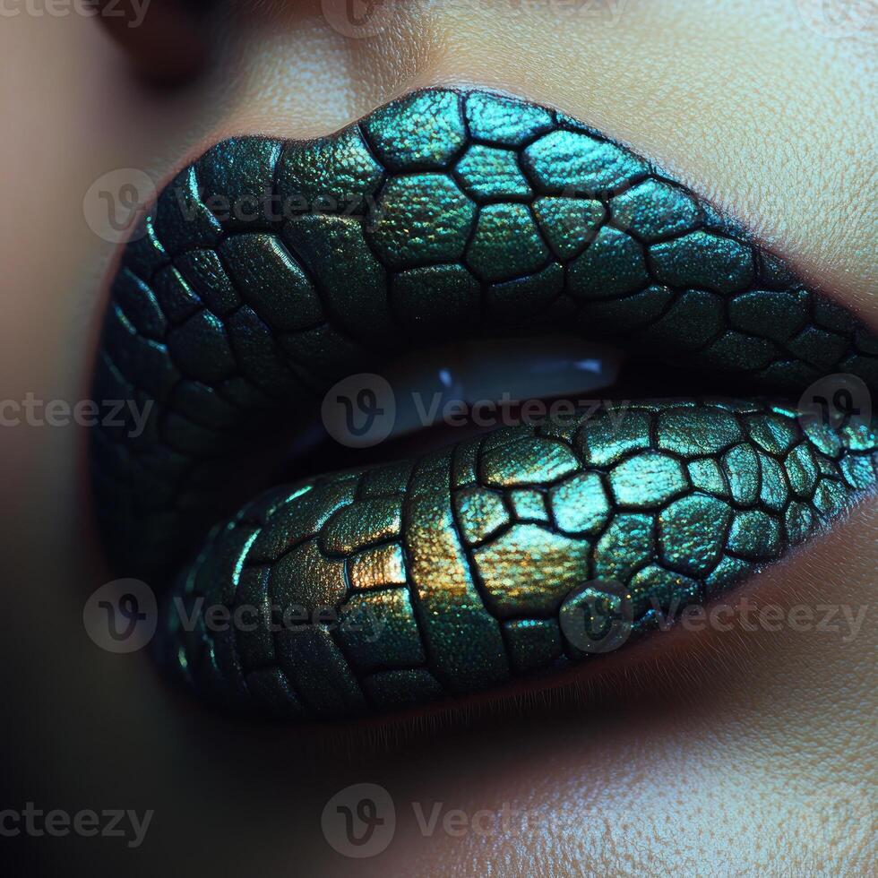 Mesmerizing cracked gemstone lips create dramatic beauty in closeup photo