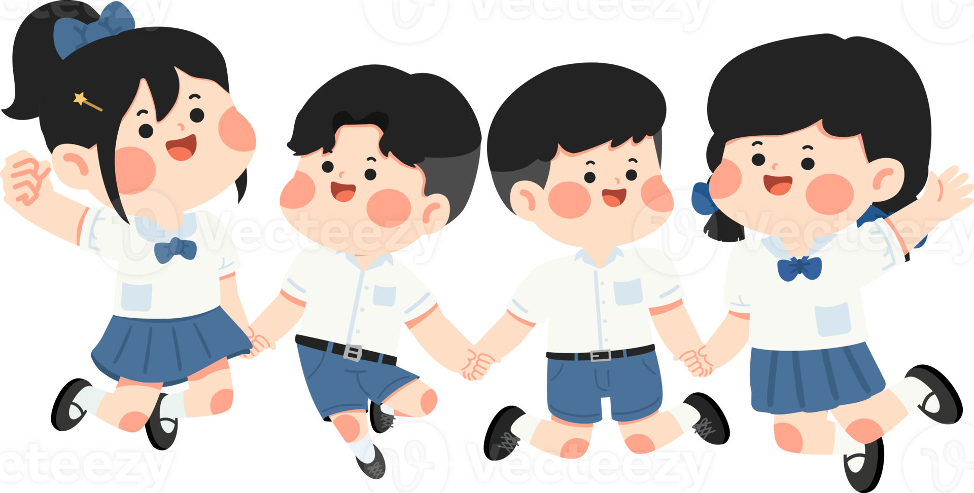 Three school children holding hands and smiling png