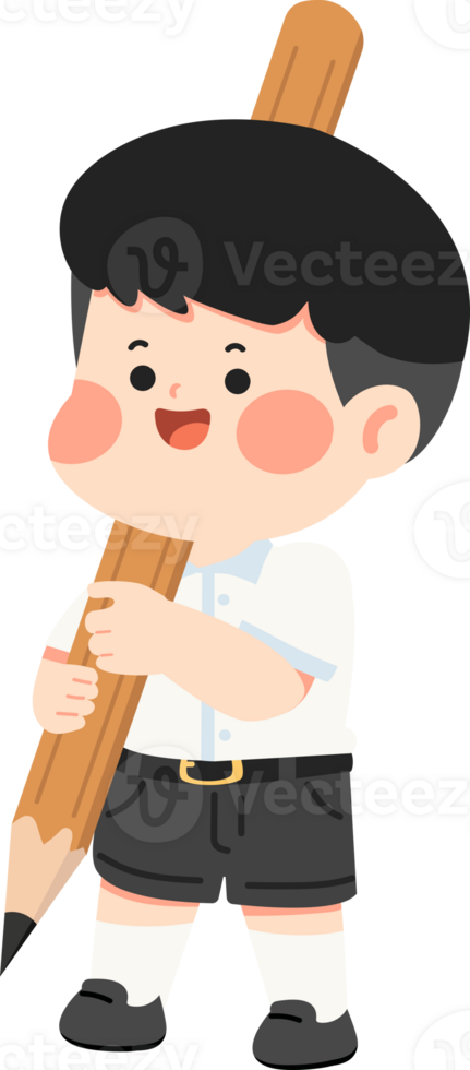 A cartoon boy holding a large pencil png