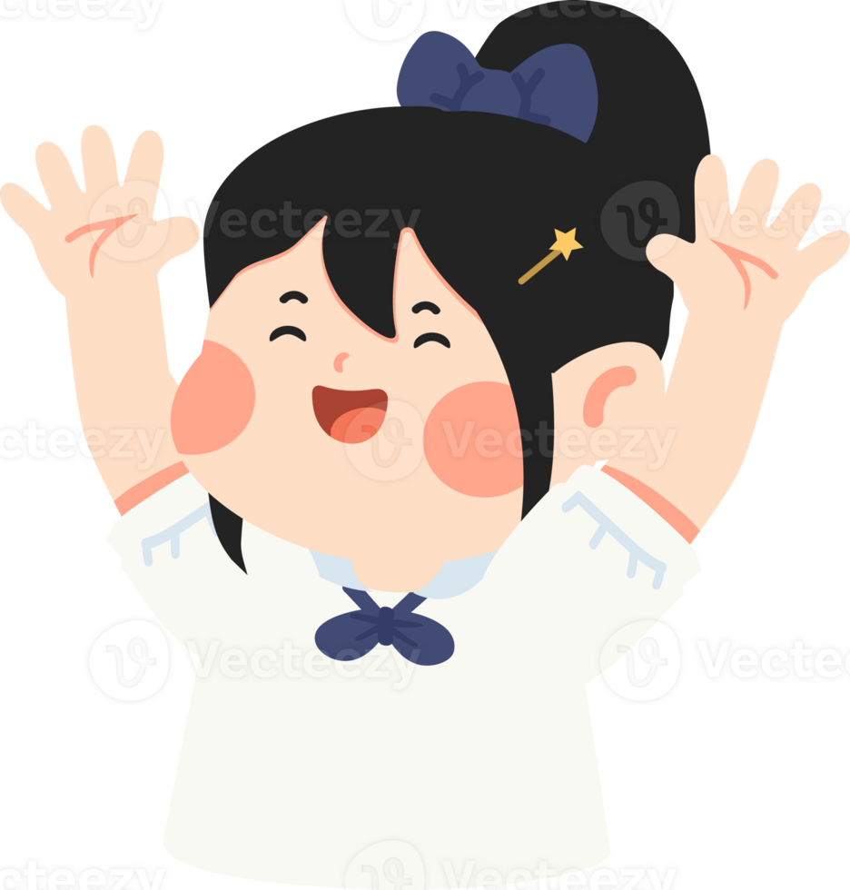 A cartoon girl with her hands up in the air png