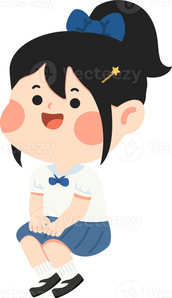 A cartoon girl sitting on the ground png